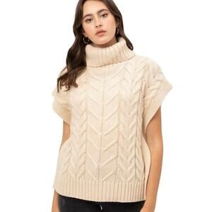 NWT Anthropologie Women’s Cable Knit Turtleneck Sweater Vest Cream Size Large